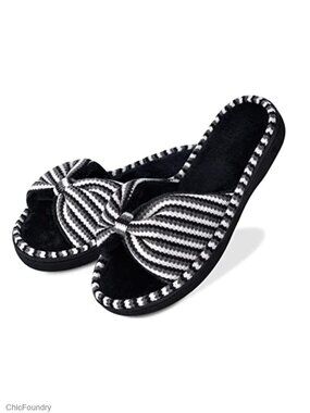 Memory Foam Open Toe Slide Slippers Cozy Terry Lined Spa Mules